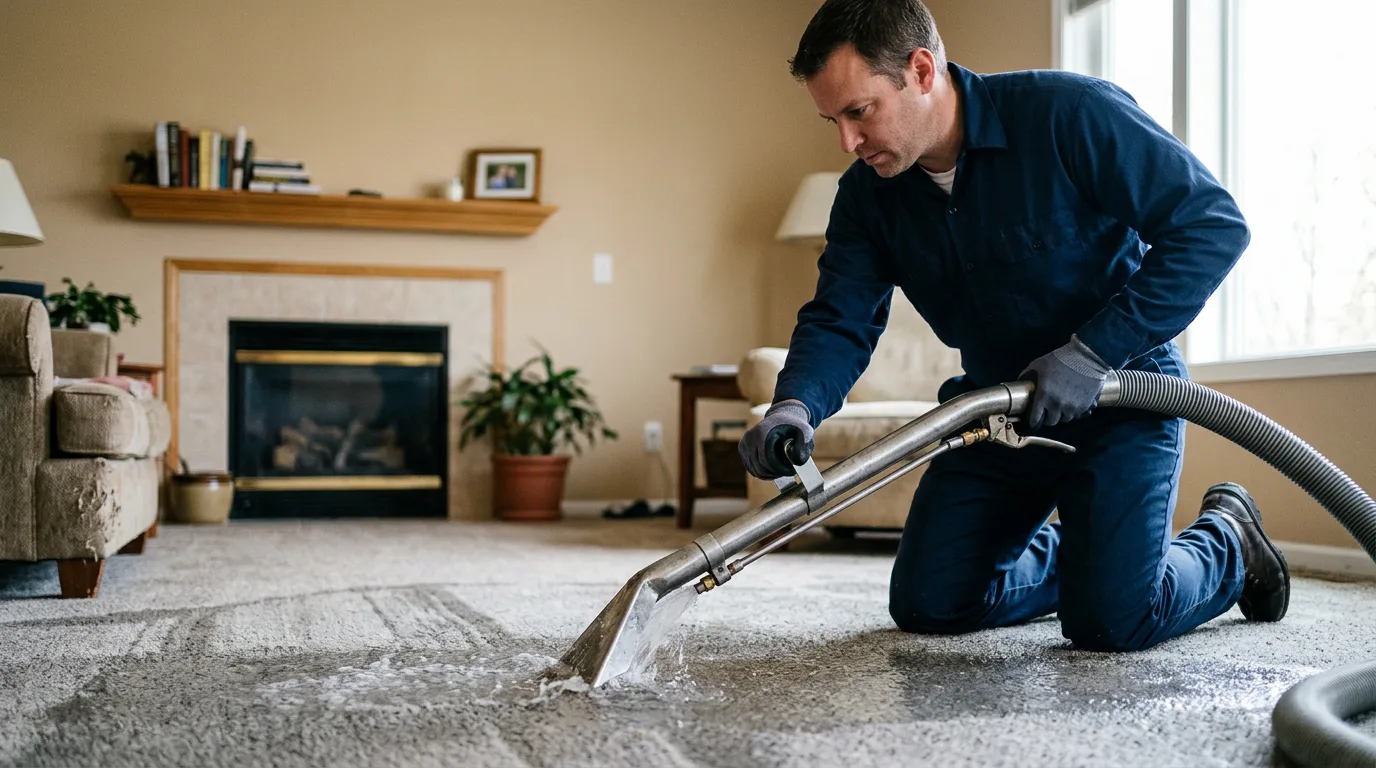 Water damage restoration technician working near Damascus, AR